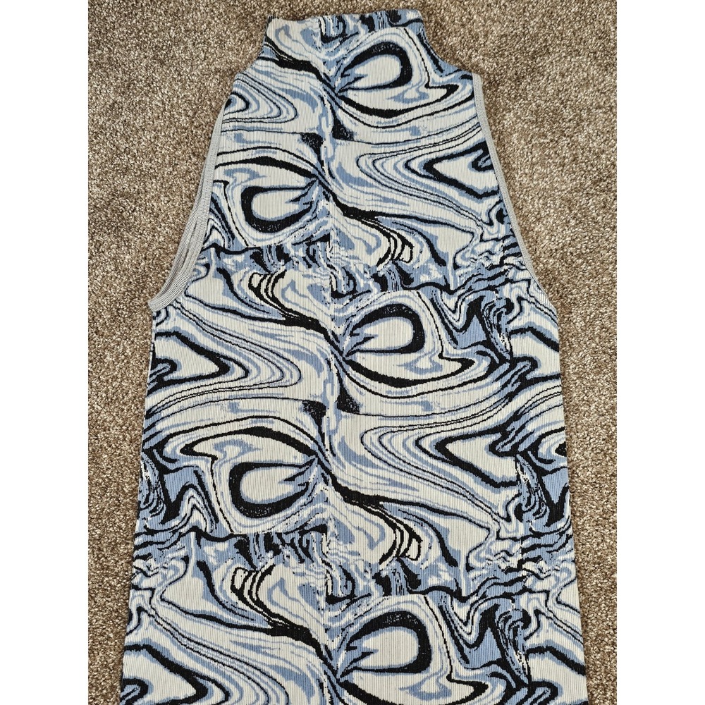Zara Limitless Contour Blue Marble Swirl Ribbed Knit Midi Dress XS-S - Picture 3 of 13